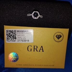 Black Moissanite Halo Ring with Pavé Band